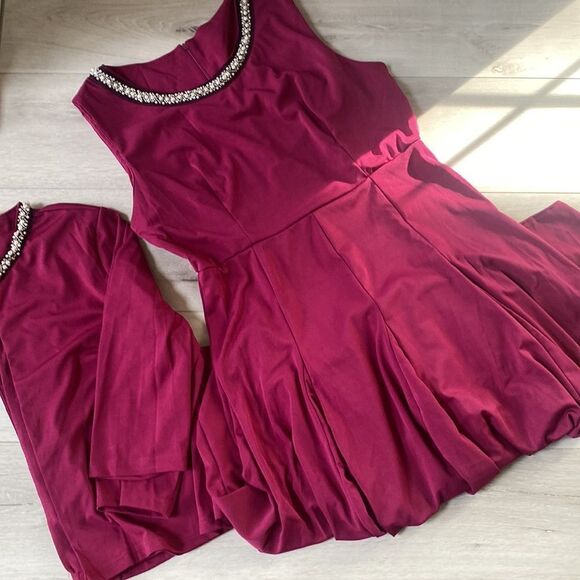 Beaded Dress with Jacket Dusty Pink Midi 2XL - Picture 5 of 9